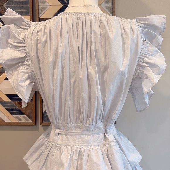 Ulla Johnson Sena Tiered Flutter-Sleeve Ruffle Dress in Dove size 6 - Picture 7 of 13